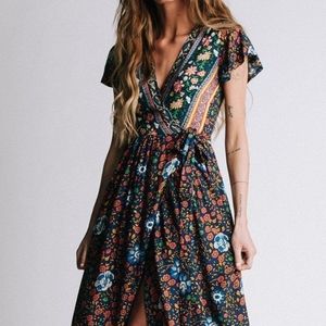 NWT Clad & Cloth Milan Floral Wrap Bohemian Dress New